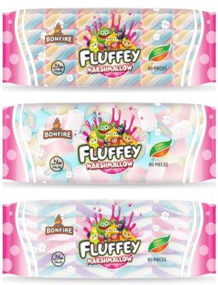 Organic Bites Fluffey Marshmallow 140g X 3 pack of 80 pieces in each pack(100% vegetarian) Fruit Marshmallow