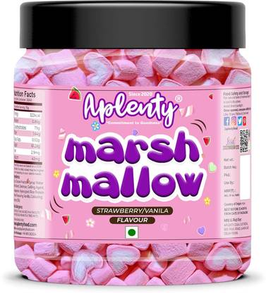 APLENTY Pure Veg Pink & White Heart Marshmallows Candy | Assorted Fruit Flavor Haert Shaped Marshmallow, Vanilla & Strawberry Marshmallow