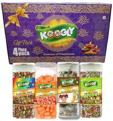 Koogly Diwali Gift Hamper Item Mouth Freshener Combo Box Orange candy, Manchali Imli, Tarang Mix, Mewa Mix Mouth Freshener