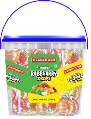everyouth Exciting Fruit Flavoured Lollipops for Kids Orange, Watermelon, Blue Lemonade, Green Apple Lollipop