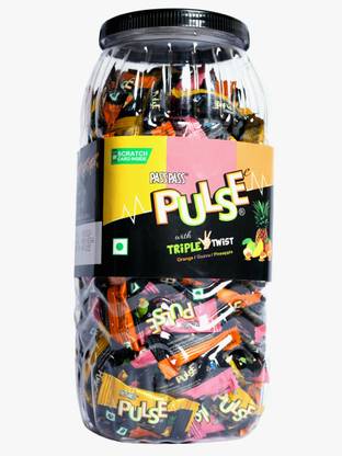 ds group Pulse Candy With Triple Twist Mix Jar 175 Pieces Orange, Guava, Pineapple Candy