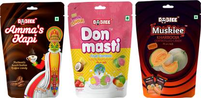 DOBIEE Fruit Flavour Combo Pack of 3 Candies (Muskiee, Ammas Kapi & Don Masti) Double Flavour Candy