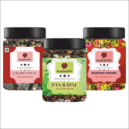BLISS BOWL Pan Saunf + Kesaria Mukhwas + Chini Mini Combo |3 In One | 150 Grams Each Fresh Mouth Freshener