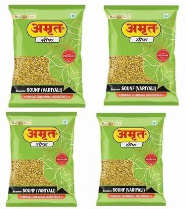 Amrut Roasted Saunf (Variyali) - (200gm x 4 = 800g) (Pack Of 4), Digestive Crunchy and Tasty Mouth Freshener
