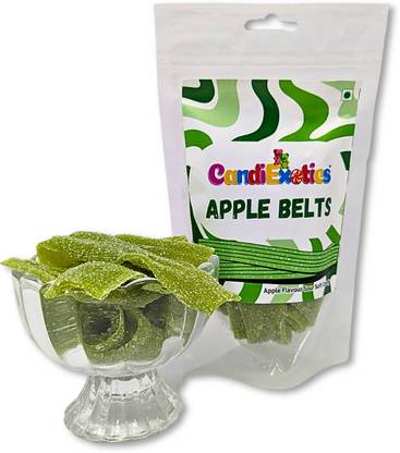 CANDIEXOTICS Vegan Gummy Candy Belts Strips Sour Soft Candies Apple Sour Candy