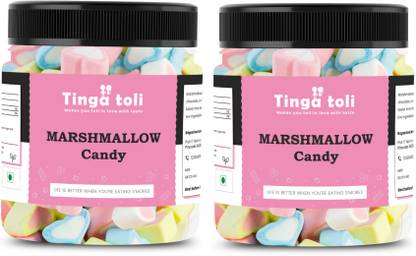 TINGA TOLI Heart Shaped Marshmallows Strawberry & Vanilla Flavour |100% Vegan |Jar Pack Vanilla, Strawberry Marshmallow
