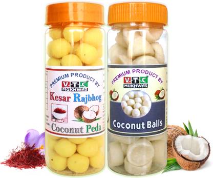 VTC Tasty Pure Kesar Milk Coconut Peda or Real Milk Coconut Laddu Peda Bars