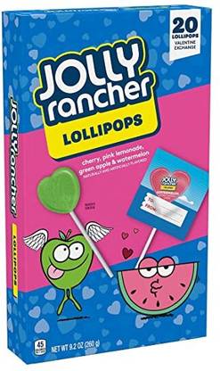 Jolly Rancher Valentine Exchange Cherry, Pink Lemonade, Green Apple, Watermelon Lollipop