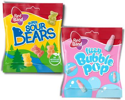Red Band Chewy Candy 100 g, Pack of Sour Bears, Bubble Pop Candy
