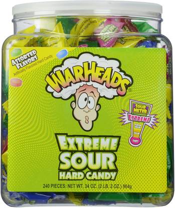 Warheads Extreme Sour Assorted Hard Candy 240 pcs Jar