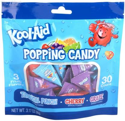 Kool Aid Poping Candy Assorted 30 Count With 3 New Juicy Fruity Flavour Tropical Punch, Cherry, Grape Candy