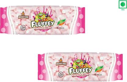 AS enterprises Pack of 2 (100 Pcs Per Pack) Fluffey Heart Marshmallow Fruit Flavours Fruit Fruit Marshmallow
