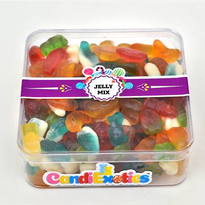 CANDIEXOTICS "GUMMY JELLY MIXED FRUITS ANIMALS SHAPED FRUITS FLAVOURS CANDY - 500gm " Mix Flavour Jelly Candy