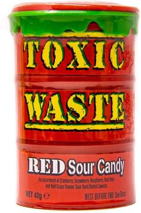 TOXIC WASTE Red Sour Candy Assortment Candy Sour Hard Boiled Sweets Cranberry, Strawberry, Raspberry, Red Pear, & Red Grape Candy