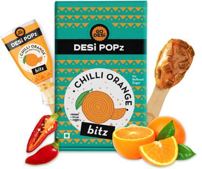 GO DESi Chilli Pop with real fruit bitz Orange Candy