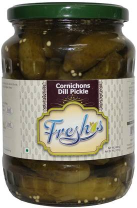 Freshos Cornichons Dill Pickle | Green & White, Medium, Crisp & Zesty Flavor Vegetables