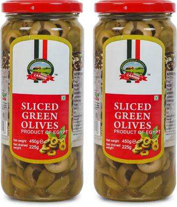caneen Sliced Green Olives,Authentic Taste,Garnishing, Pizzas toppings pack of 2 Olives