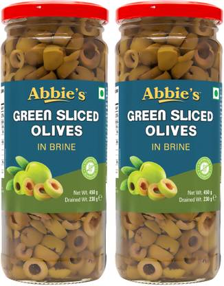 Abbie's Green Sliced olive 450g in brine pack of 2 Olives