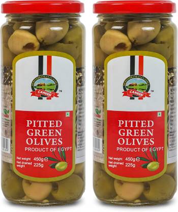 caneen Pitted Green Olives, Authentic Taste, Garnishing, Pizzas toppings pack of 2 Olives
