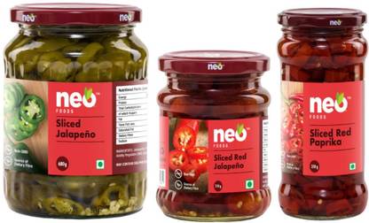 neo Red Jalapenos 210g, Green Jalapenos 680g & Red Paprika 350g I Combo Vegetables