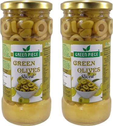 GREEN PIECE Green olives Sliced 900gm.(450gm).(Pack of 2) Olives