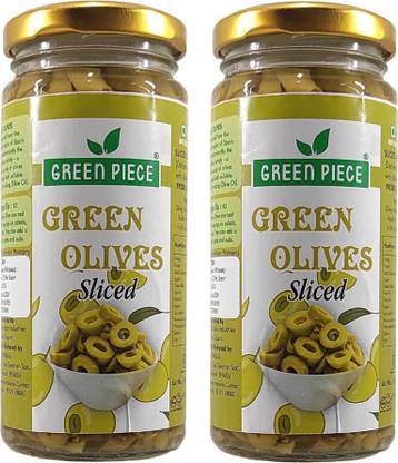 GREEN PIECE Green olives Sliced (230gm)(Pack of 2) Olives