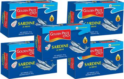 Golden Prize Sardine in Brine 125 Gms Each - Pack of 5 Units Sea Foods