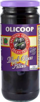 Olicoop Black Pitted olive in brine 450g Taste in cooking ,Snacking Pizza Olives