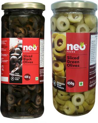 neo Sliced Black & Sliced Green Olives I Ready-to-Eat I Source of Fibre Olives