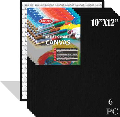 VARIETY 10 X 12 BLK CANVAS BOARD Cotton Medium Grain Board Canvas (Set of 6)