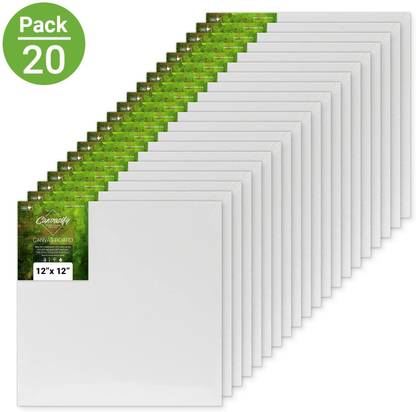 Canvasify Medium Grain Primed Cotton Canvas Board, Panel for Painting (12 x 12) Inches Cotton Medium Grain Pre Stretched Canvas (Set of 20)