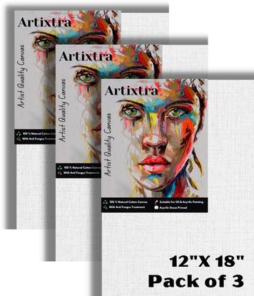 Artixtra CANVAS BOARD 12 X 18 Cotton Medium Grain Board Canvas (Set of 3)