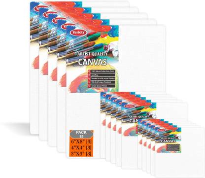 Variety Canvas 6X8 [5] 4X4 [5] 3X3 [5] Artist canvas board Cotton Medium Grain Board Canvas, Primed Canvas Board (Set of 15)