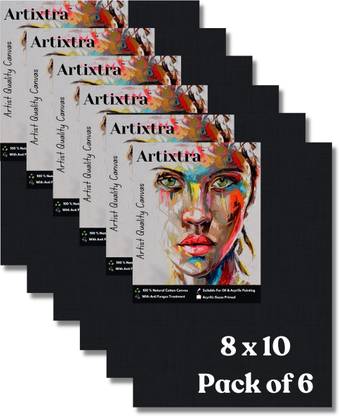 Artixtra Canvas Board 8x10 Cotton Medium Grain Board Canvas (Set of 6)