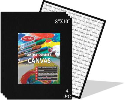 VARIETY 8" X 10" BLACK CANVAS BOARD Cotton Medium Grain Board Canvas, Primed Canvas Board (Set of 4)