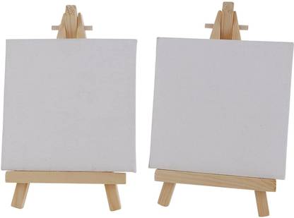 FRKB Mini Display Easel with Canvas Board 10x10cm Each Cotton Medium Grain Primed Canvas Board (Set of 2)