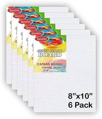 Qatalitic Set of 6 pc. 8 x 10 inch Canvas Board, Blank White (4mm Thickness)Canvases, 100% Cotton Medium Grain Board Canvas (Set of 6)