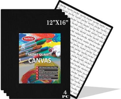 VARIETY 12 X 16 BLK CANVAS BOARD Cotton Medium Grain Board Canvas (Set of 4)