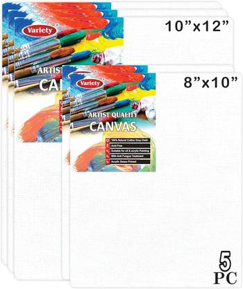 VARIETY 8 X 10 & 10 X 12 Inch Size, A4 Canvas Boards for Painting, Different Size Combo Pack Cotton Medium Grain Board Canvas (Set of 5)