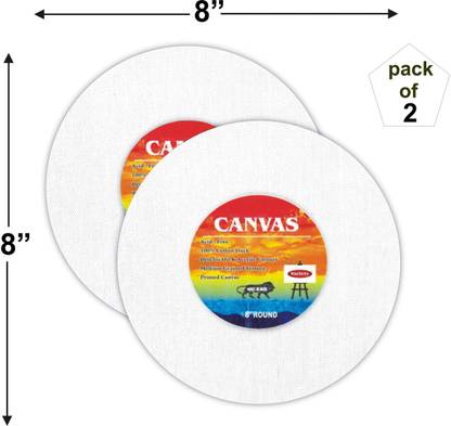 VARIETY 8" ROUND CANVAS BOARD Cotton Medium Grain Board Canvas, Primed Canvas Board (Set of 2)