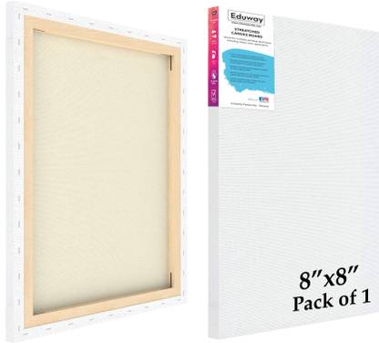 Eduway 8"x8" Inch Primed Stretched Canvas with Wooden Frame for Painting, (20x20 Cms) Cotton Medium Grain Pre Stretched Canvas (Set of 1)