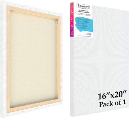Eduway 16x20 IN 10Oz. Primed Pre Stretched Canvas with Wooden Frame for Painting_ Cotton Medium Grain Pre Stretched Canvas (Set of 1)