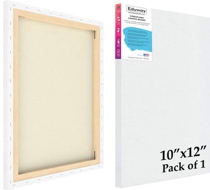 Eduway 10x12 In 10Oz. Primed Cotton Pre Stretched Canvas with Wooden Frame for Painting Cotton Medium Grain Stretched Canvas Board (Set of 1)