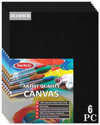 Variety Canvas VARIETY CANVAS 8X10 INCH PACK OF 6 BLACK CANVAS BOARD Cloth Medium Grain Board Canvas (Set of 12)