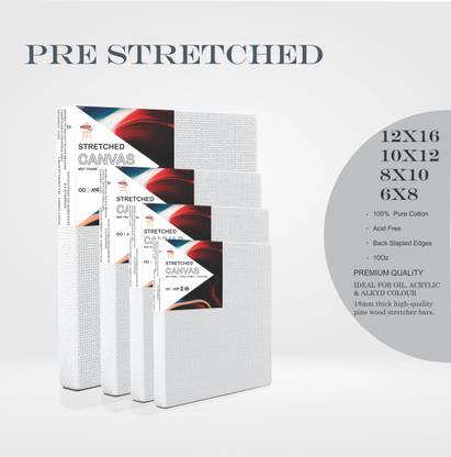 VARIETY 6X8 8X10 10X12 12X16 STRETCHED CANVAS PACK OF 4 Cotton Medium Grain Stretched Canvas Board (Set of 4)