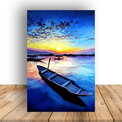 Boats and Sea Painting Waterproof Canvas Print Poster || (24 inch X 36 inch) can3495-3 Canvas Art