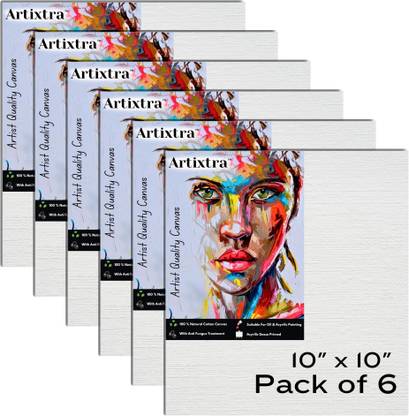 Artixtra 10 X 10 CANVAS BOARD Cotton Medium Grain Board Canvas (Set of 6)