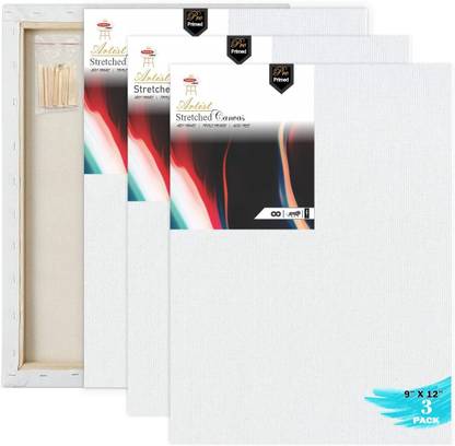 VARIETY 9"X 12" PRE STRETCHED ARTIST GRADE 10OZ PRIMED TRIPLE LAYER Cotton Medium Grain Stretched Canvas Board, Board Canvas, Pre Stretched Canvas (Set of 3)
