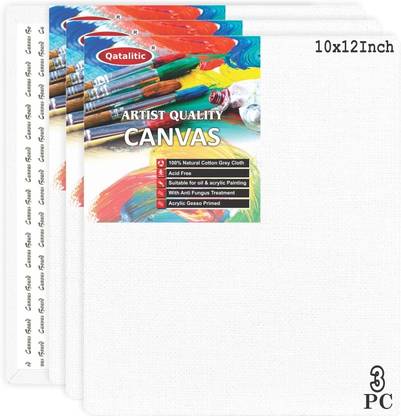 Qatalitic Set of 3 pc. 10 x 12 inch Canvas Board, Blank White Mini Canvases, 100% Cotton Medium Grain Board Canvas (Set of 3)