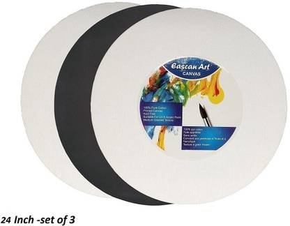 Eascan Art 24 Inch Round Cotton Medium Grain Pre Stretched Canvas (Set of 1)
